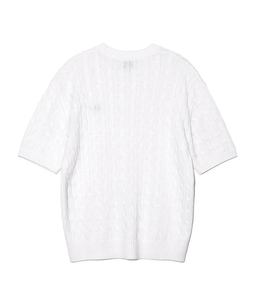 LEE Round Neck Cable Short Sleeve Knit White