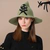 Gothic Spooky Witch Hat Women Knitted Wide Brim Skull Pattern Pointed Hat for Halloween Cosplay Punk Theme Party Holiday Dress U