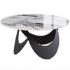 Coffee Table Sintered Stone Top Adjustable Foot Pads Modern Centre Table for Living Room White and Black