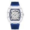 Fashionable Casual Men's Watch Luminous Calendar Function Silicone Strap Tonneau Shaped Transparent Case Men Quartz Watch Reloj