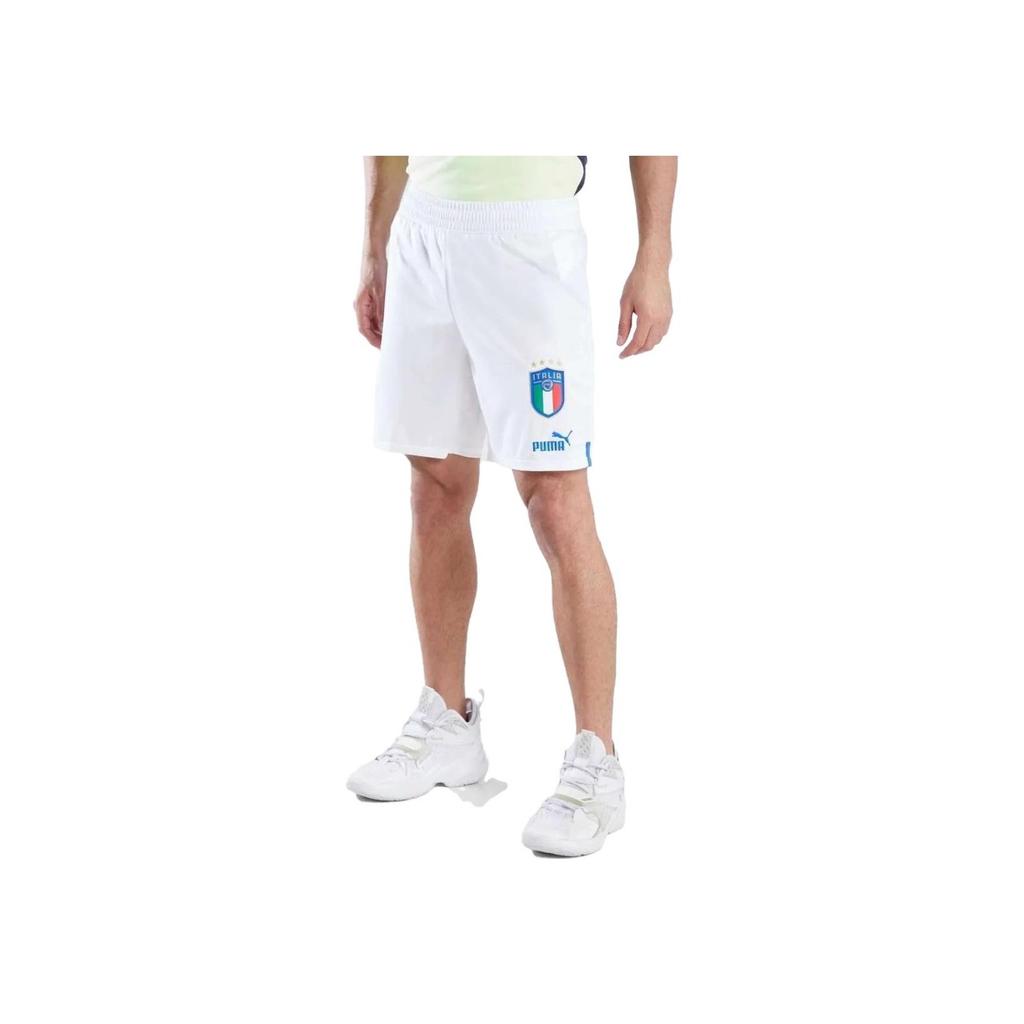 Puma Solid Color Logo Embroidered Micro Badge Sports Straight Leg Football Shorts Italy Team Men Shorts White 765668-08