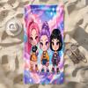 Kawaii Chibi Anime K-pop Girl Beach Towel Purple Galaxy Printed Microfiber Poncho Soft Absorbent Towel for Kids Adults Beach