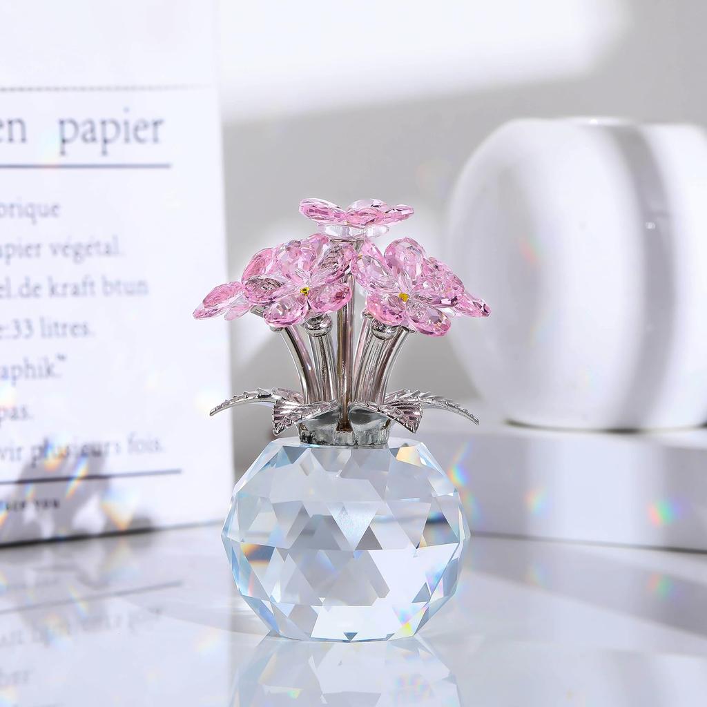 Różowa Kryształowa Figurka Kwiatu Niezapominajki, Idealna na Urodziny Kobiet, Śluby lub Prezenty Rocznicowe dla Przyjaciółek i Sióstr