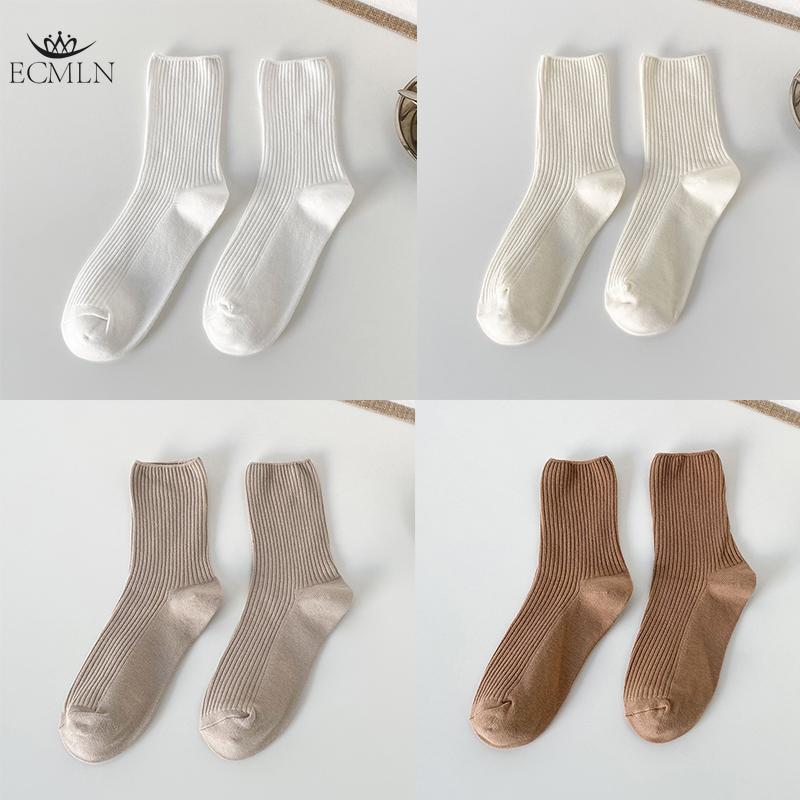 Autumn Winter Red Brown Color Series Women Loose Socks Rib Cotton Fashion Basic Daily Classic Sock Female