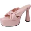 Fashion Temperament Bow Women's Thick Heel One-word Slippers Summer Retro Height Increase and Thin High Heel Cool Slippers
