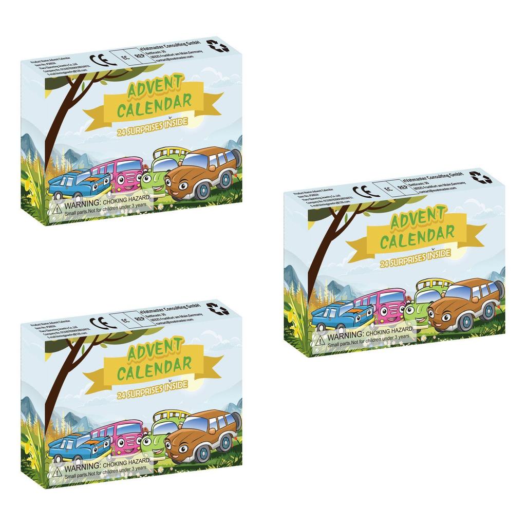 Festlicher Weihnachtskalender mit 24 entzückenden Mini-Autospielzeugfahrzeugen für Kinder
