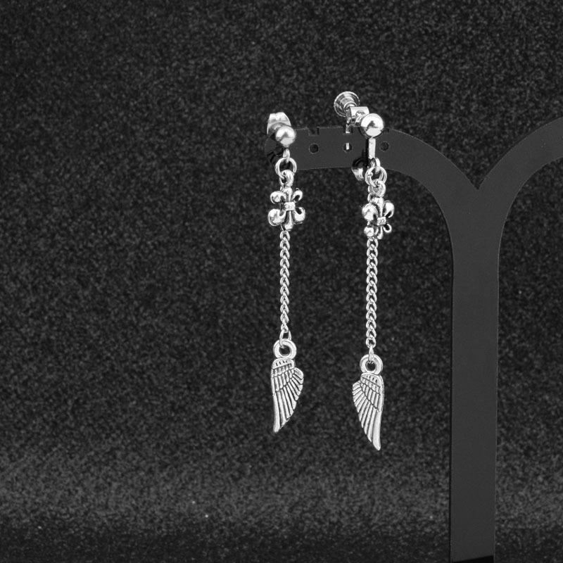 Neutral Style Stainless Steel Earrings Personalized Tassel Wing Earrings Earring Accessories Men and Women Pierced Ear Clips