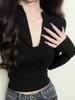 Long Sleeve T Shirt For Women Short Crop Top With V Neck For Autumn Casual Wear