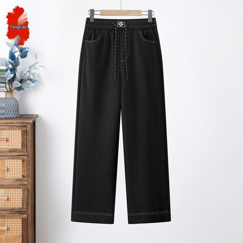 Women s Retro Denim Drawstring Elastic Waist Pants XL