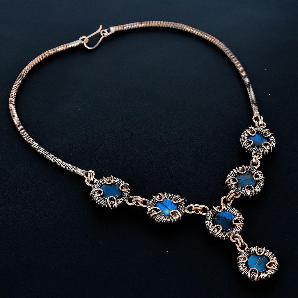 Labradorite Pendant, Handmade Gemstone 999 Copper Wire Wrapped Pendant Antique Jewelry, For Gift Silver Jewelry