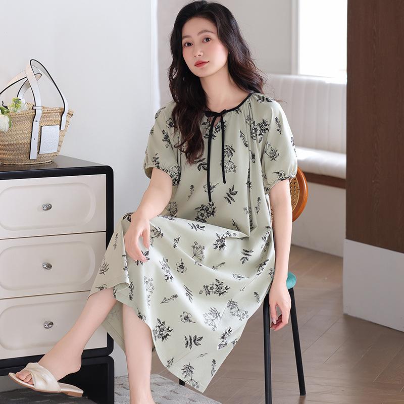 Women's nightgown with chest pad Summer Modal thin pajamas can be worn outside Summer women's ice silk home skirt