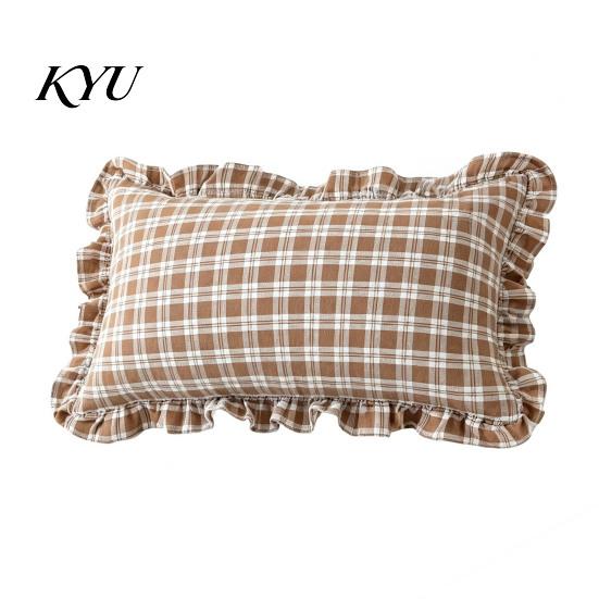 Cuscini Decorativi da Ufficio Interno, Federa per Cuscino Ruffle, Cotone a Quadri con Bordo Arricciato, Federe Ruffled Vintage 18x18 Pollici, Copertura 20x12