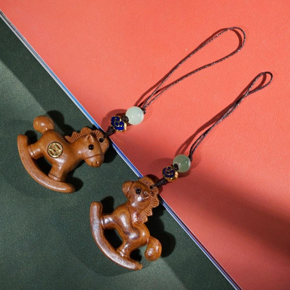 Traditional Horse Keychain Wooden Horse Pendant Backpack Ornaments Car Keychain  Bag Decoration