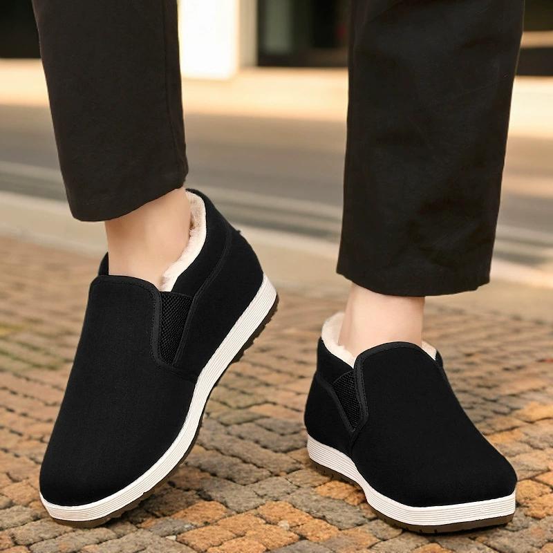 Winter Men's Old Beijing Cloth Shoes Non Slip Solid Color Fleece-Lined Thickeneded Cotton Shoes High Top Warm Casual Cotton Shoes