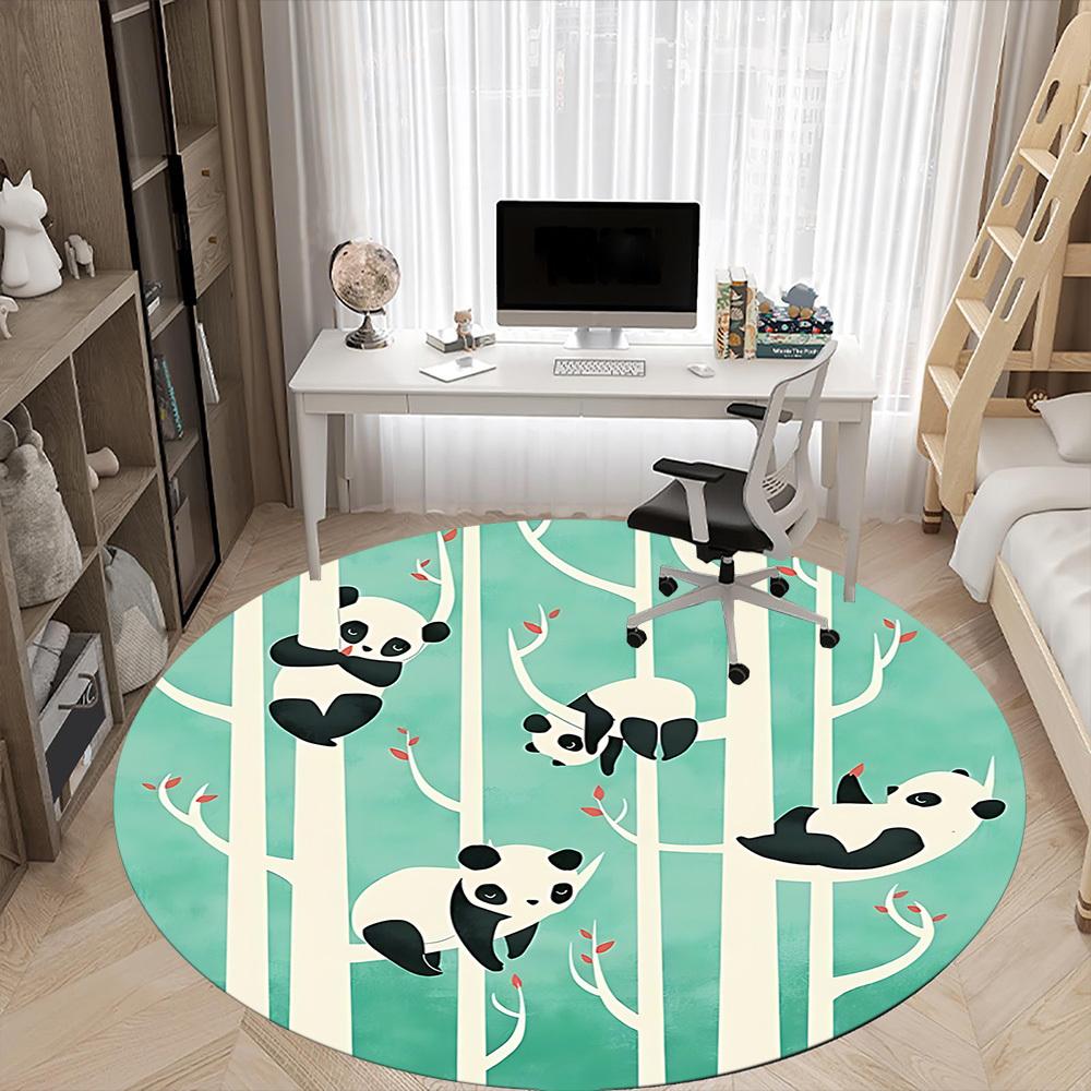 1pc Panda Forest Office Round Area Rug, Indoor Mat Suitable ForOffice, Under Office Chairs Bedroom Living Room Home Decor, D138