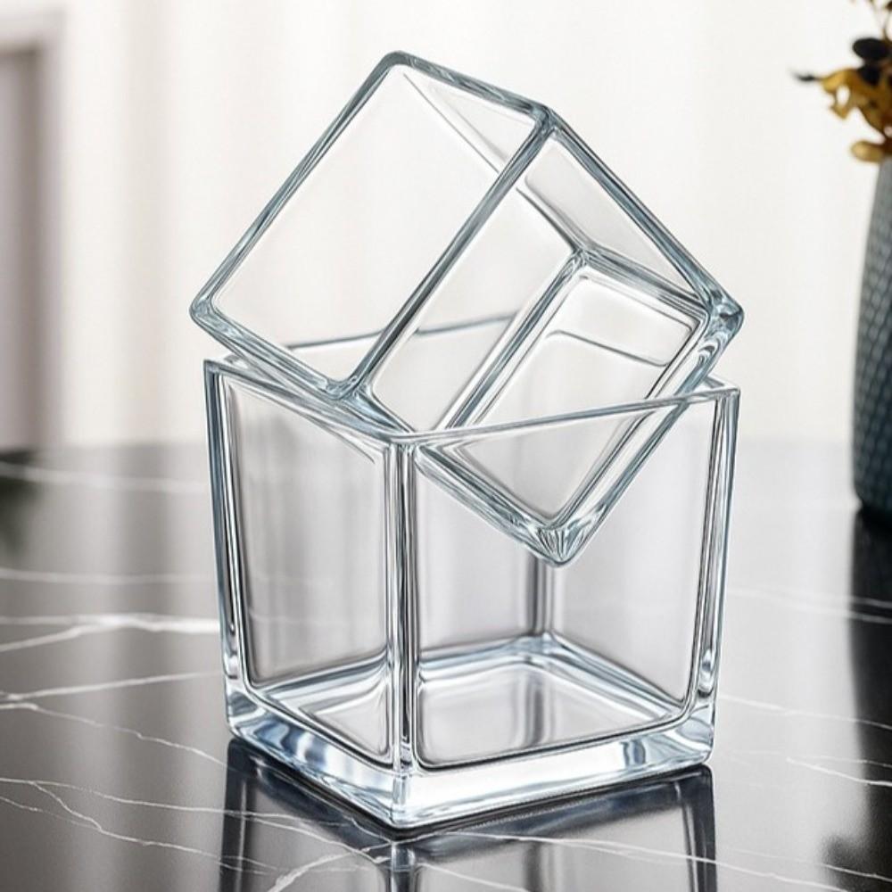 Geometric Cube Vase Transprent Candle Holder Minimalist Fish Tank Home