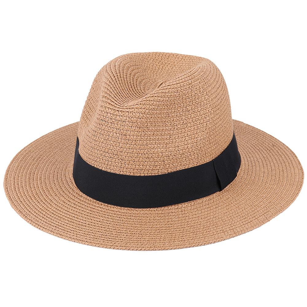 Бело-черная летняя соломенная шляпа-панама Складная пляжная шляпа Fedora с широкими полями UPF 50+ M 56-58cm