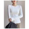 Women's Ribbed Crew Neck Long Sleeve Top High Stretch Slim Fit Basic Undershirt Elegant Commuter Base Layer