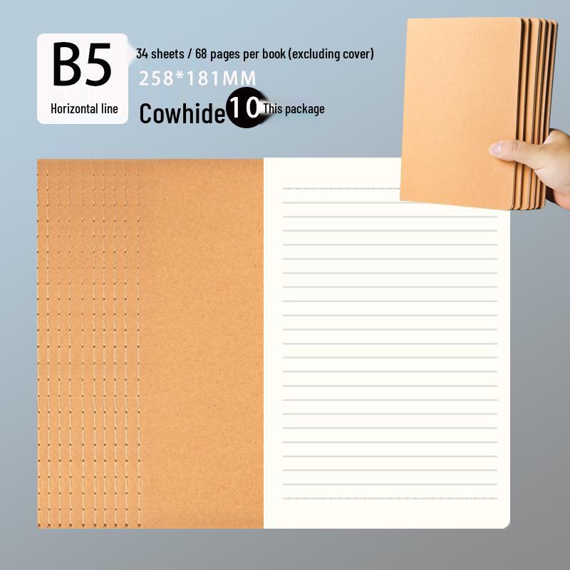 Thick Kraft Paper Notebook - A4 & B5, Simple College Style, Thread-Bound, 16k Size for Homework Records