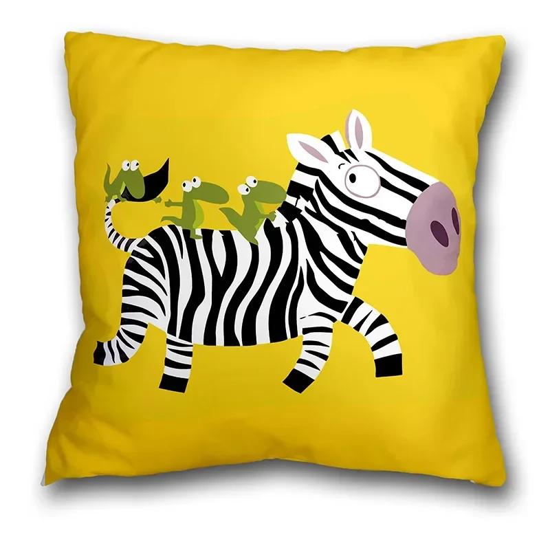 Anime Cat and Dog Pillow Pillowcase Home Sofa Car Waist Cushion Cover Nordic Cartoon Animal Whale Zebra