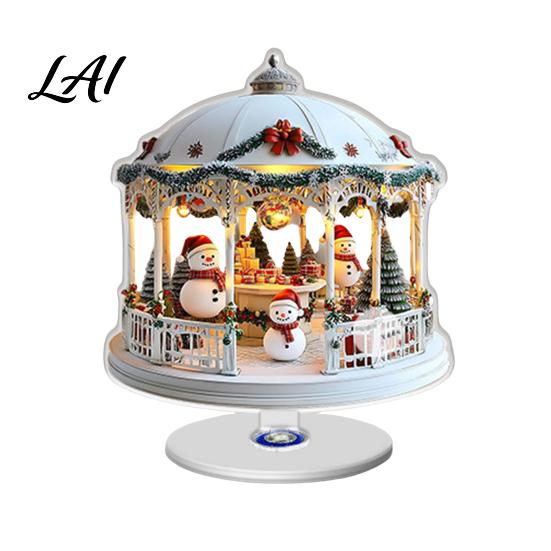 Festive Desktop Decor Acrylic Ferris Wheel Christmas Ornament 360° Rotating Snow House Tabletop Holiday Ornaments Decor Decoration for Offices Home