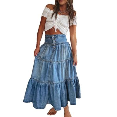 Bohemian A-line Layered Cake Denim Skirt