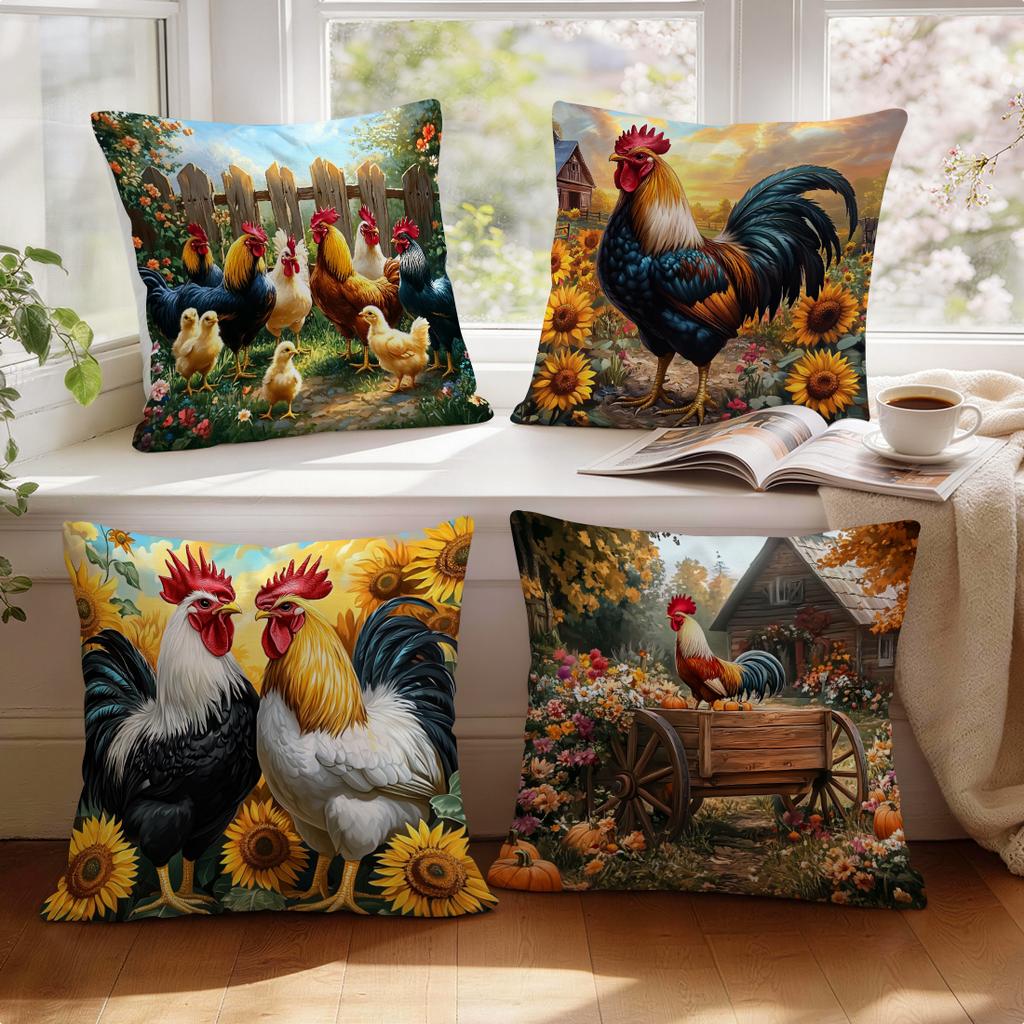 1/4pcs Farm Rooster Cushions Pillowcase Polyester Cushion Cover Throw Pillow Pillowcover Home Car Sofa Decor