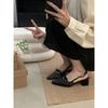 One-word bow thick heel bag head drag new hollow middle heel half drag outer wear buckle sandals