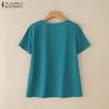ZANZEA Women Casual Round Neck Summer Short Sleeve Cotton Tops