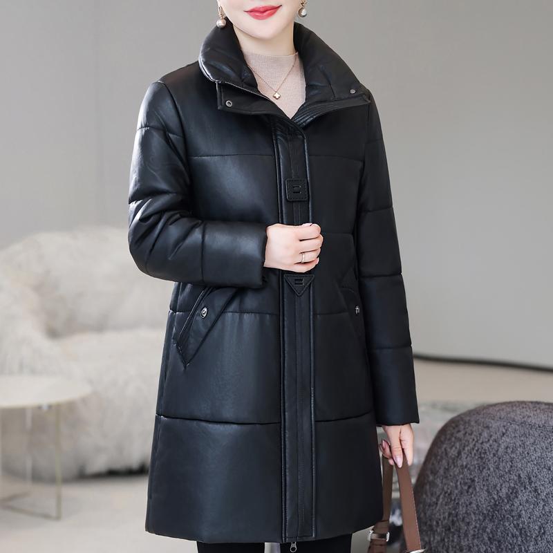 Middle Age Woman Winter Long Faux Sheepskin Coats Elegant Thick Warm Winter Parkas Female Leather Jacket