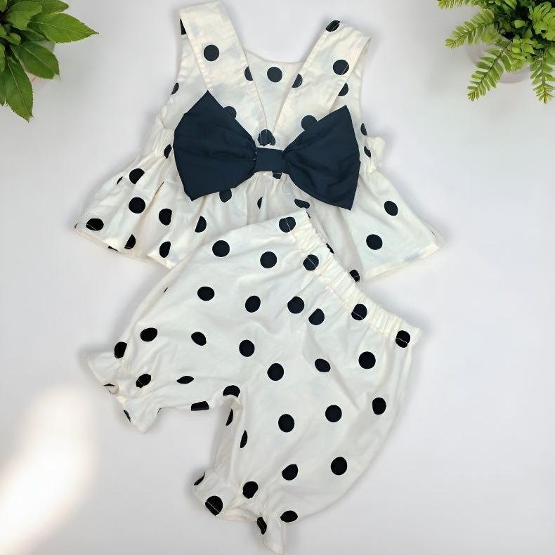 New Summer Collection for Girls: Polka-Dot Cotton Tank Top 2-Piece Set with Shorts—Korean-Style Fashionable First Birthday Outfit for Baby Girls 70(60-70cm)