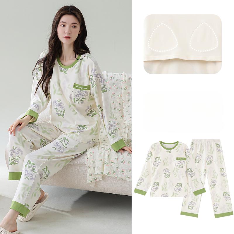 

2025 весенний пижамный комплект с нагрудником для женщин больших размеров 4XL 5XL с цветочным принтом, топы с длинными рукавами и штаны, женская пижама, повседневная домашняя одежда 5XL фиолетовый