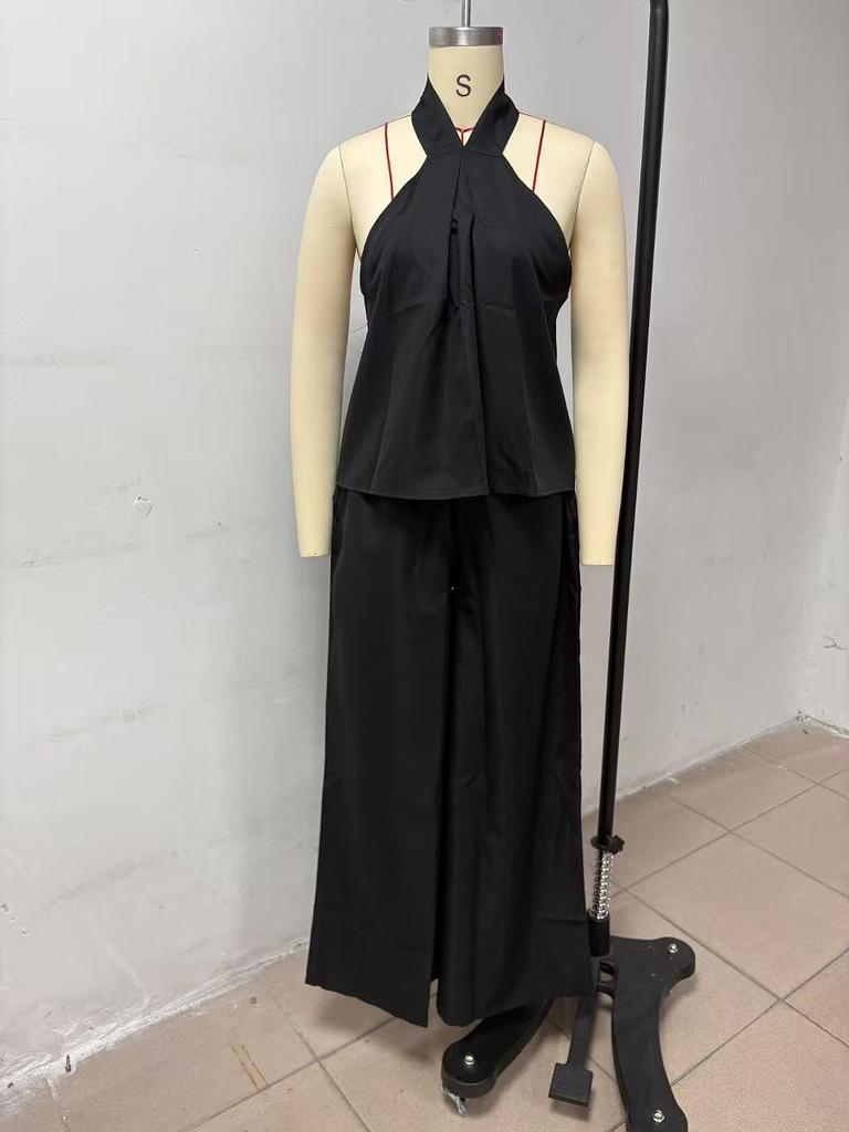 2026 Summer European & American Casual Sleeveless Top and High-Waisted Wide-Leg Pants Set for Women
