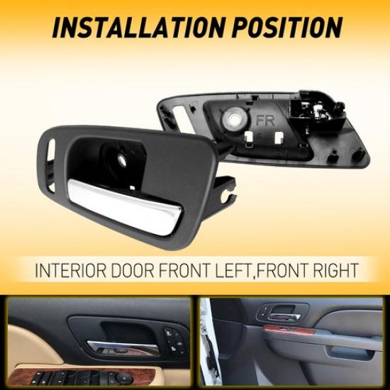 Inner Interior ide Door Handle Set of 2 Black Chrome Lever Front Right Left