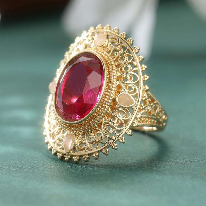 Dazzling Inlaid White Red CZ Women's Ring Gorgeous Gold Color Geometry Daily Wear Party Jewelry Anniversary Gift