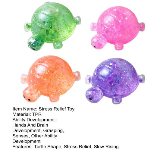 1/4Pcs Glitter Turtle Sugar Stress Ball Anxiety Relief Clear Tortoise Squeeze Toy Stretchy Slow Rising Relaxing Animal Pinch Fidget Toy