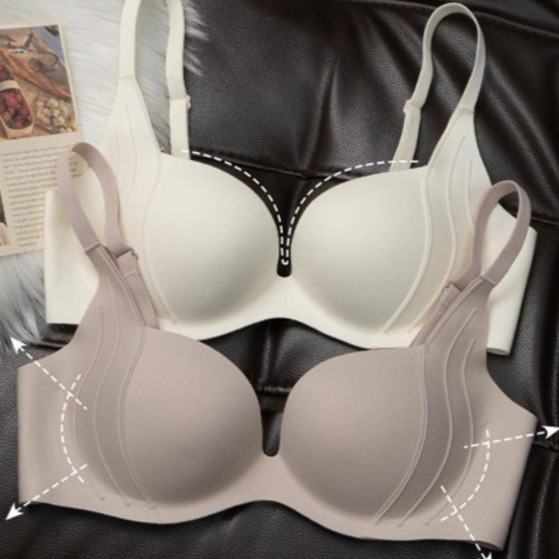 Push Up Bra Simple Seamless Bra for Women Flat Chest Show Bigger No Steel Ring Side Breast Collection Anti-sagging