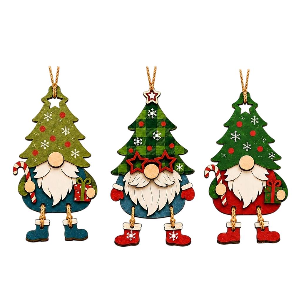 2D Flat Wooden Hanging Ornament with Rope for Christmas Tree Decor