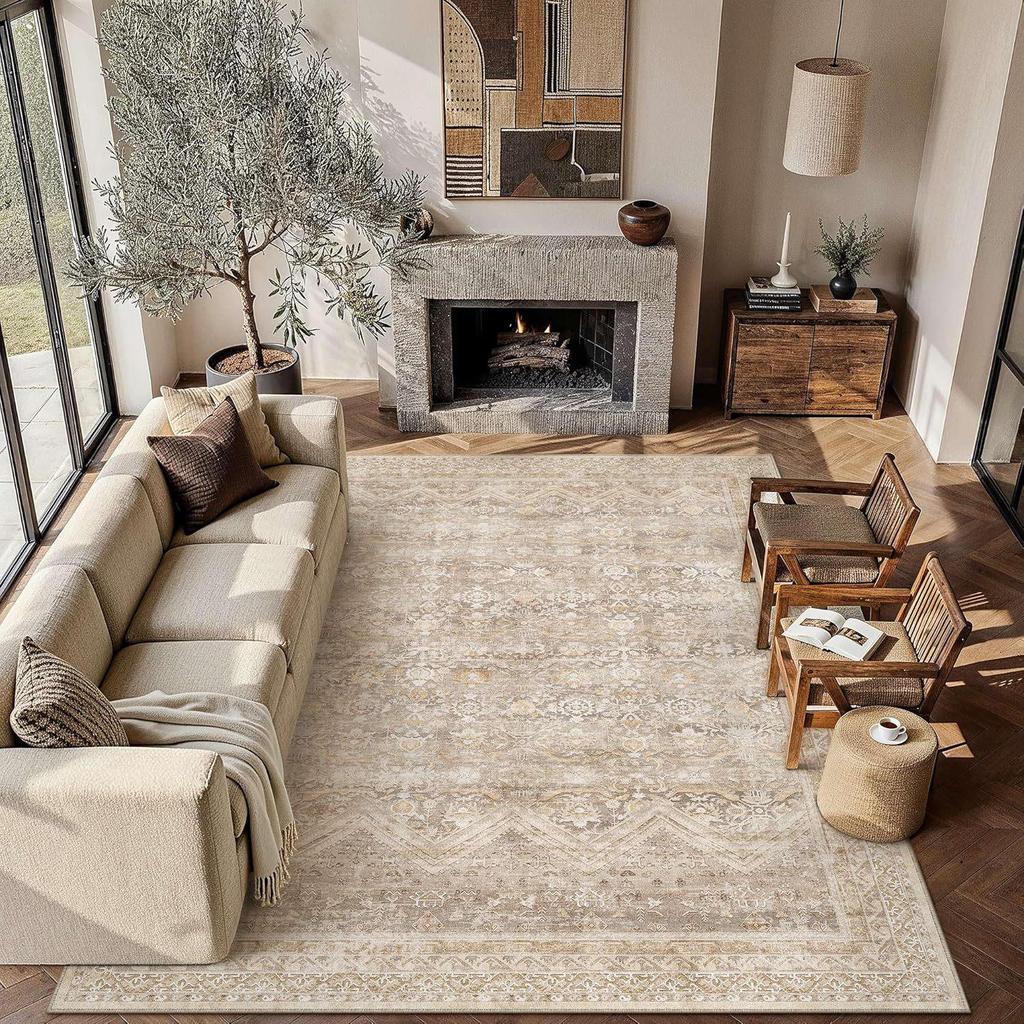 European Style Imitation Cashmere Washable Non-Slip Large Floor Mat for Living Room