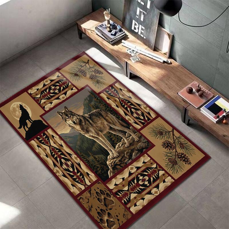 Retro Elk Animal Pattern Square Carpet,Area Rug,Carpet Rug for Living Room Bedroom Sofa Playroom Decor,Non-slip Floor Mat,Holiday Birthday Gifts