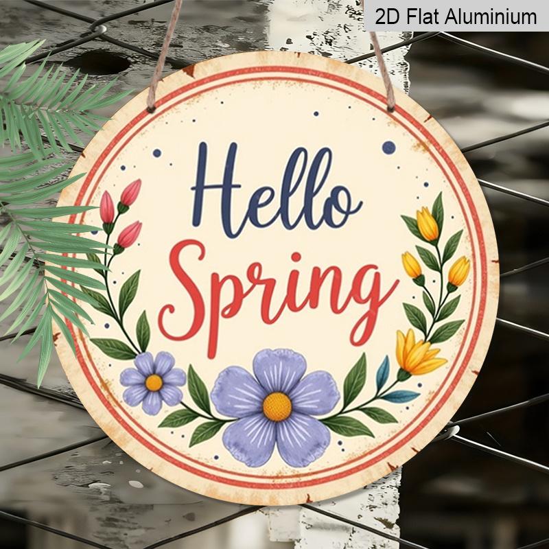 2D Flat 1pc 8X8 Inch Retro Spring Flower Round Metal Wall Decoration-aluminum Retro Pendant, Suitable for Indoor and Outdoor Decoration, Such As