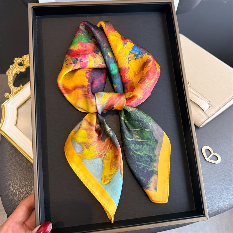2026 New Floral Printed Square Scarf for Women Soft Lightweight Scarf Headbands Fashion Bag Tie Ribbon Hair Bands Bandana