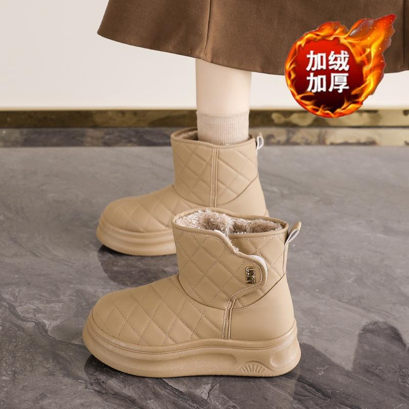 Fleece snow boots winter new thickened warm cotton shoes thick sole heightening large cotton short boots cotton boots