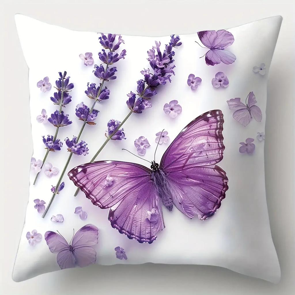 Federa Cuscino Stampa Digitale Farfalla Acquerello Lavanda Peluche Corto Adatta per Soggiorni Camere da Letto Divani Cuscino Decorativo