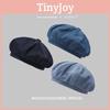 Retro Style Artistic Womens Beret In Denim Blue Warm Cotton Fabric For Seasons All