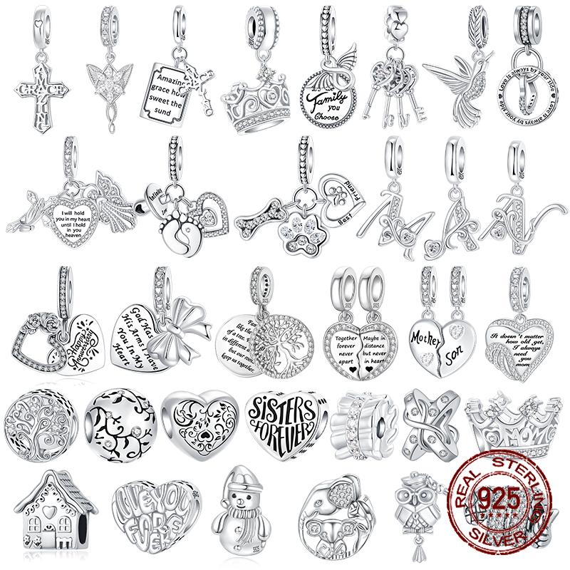 Charms Beads Copper Solid Color Letter Family Forever Tree Of Life Zircon Beads Fit Diy Bracelets Jewelry