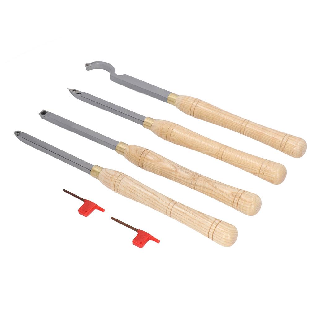 4PCS Lathe Turning Tool Set Removable Wooden Handle Incisive Hard Alloy Steel Lathe Tool for