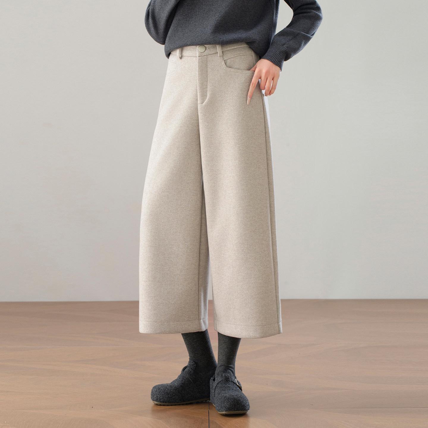 

Women s Cropped High-Waisted Wide-Leg Woolen Pants - 2025 Winter Collection 27 брудно-білий