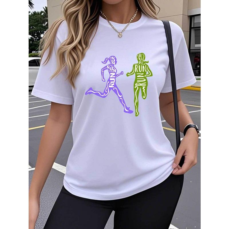 

Single-piece Women s Short-sleeve T-shirt, Featuring a Trendy Artistic Creative Fun Print with Heart-shaped RUN Running Design. S белый