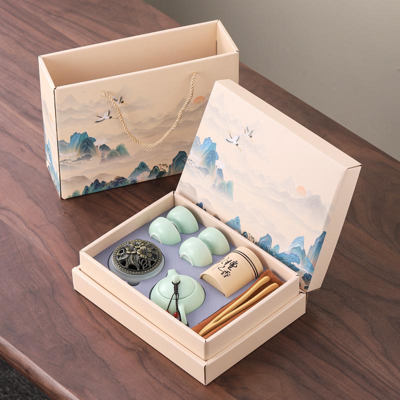 Merchandise Qianli Jiangshan Ceramic Kung Fu Tea Set Guochao Gift Company Event Gift Box Can Be Printed
